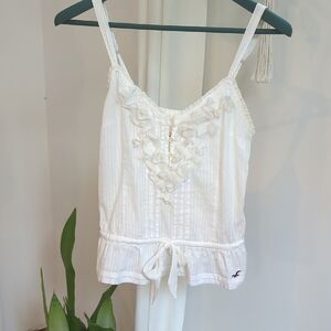 Hollister / White Embroidered Tie-Front Camisole / Small